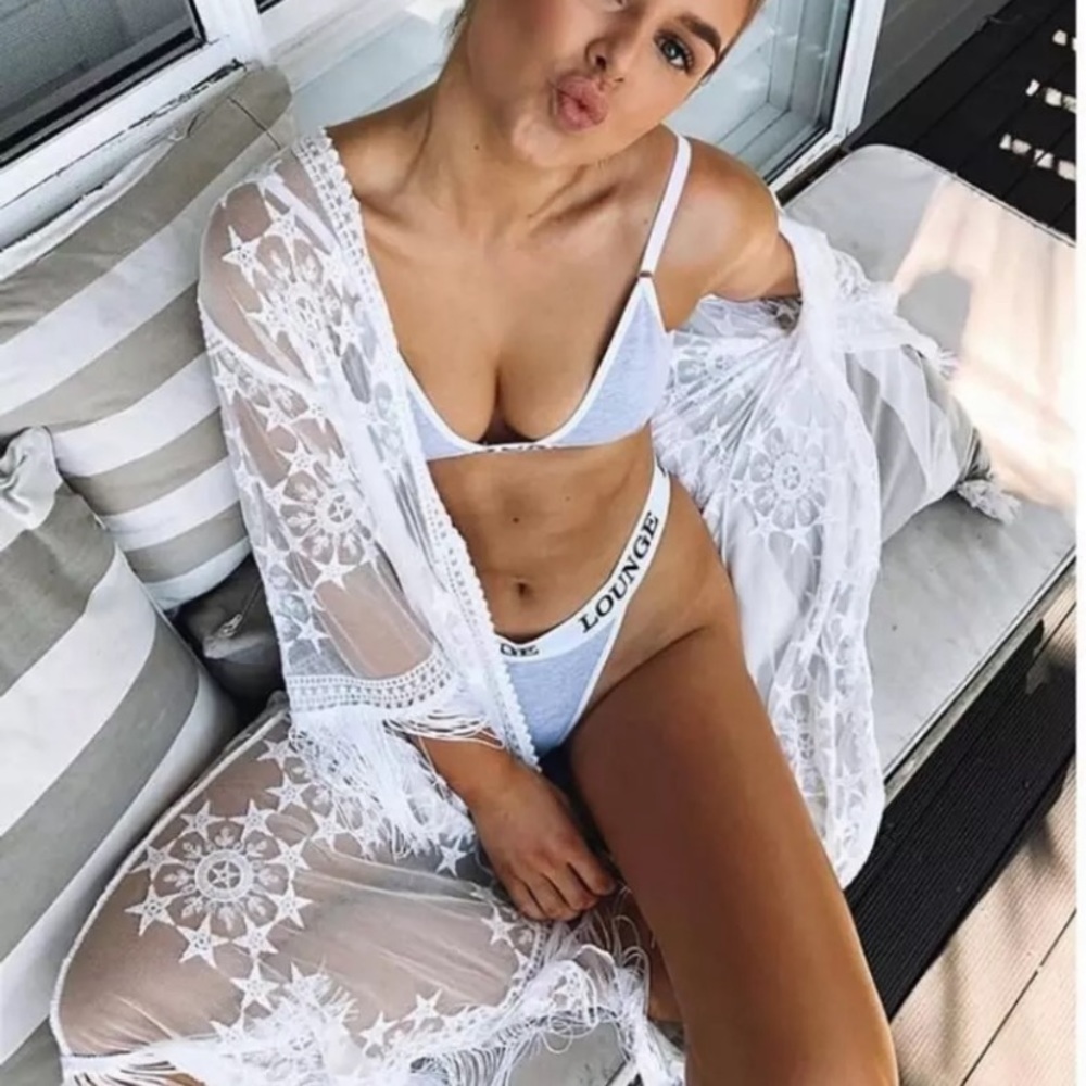 SOLD OUT Bohemian Star Embroidered Sheer Mesh Kimono Wrap - Picture 2 of 12